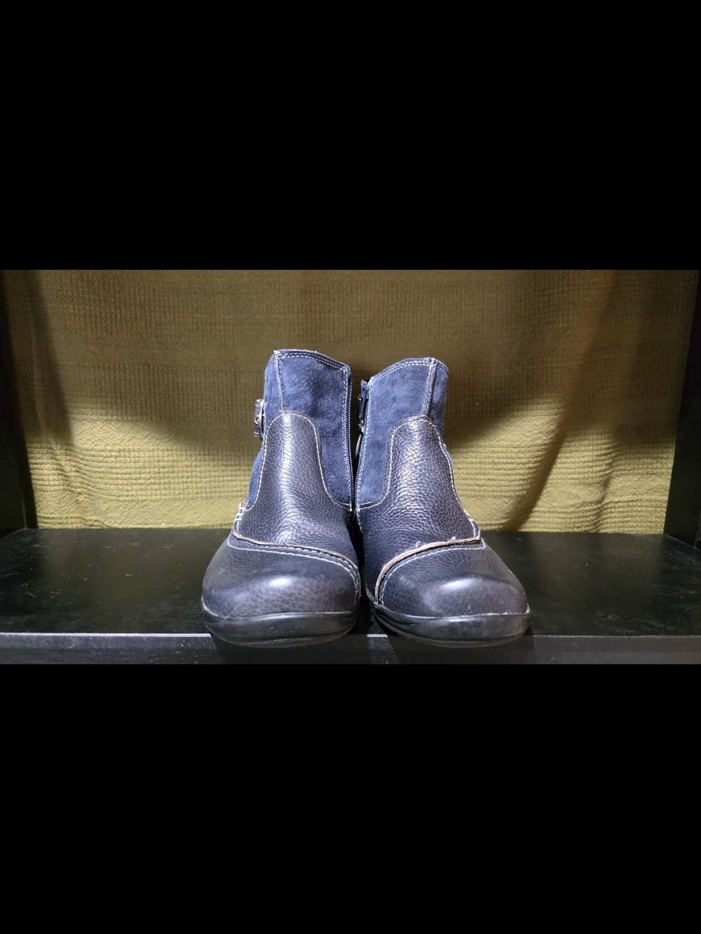 Earth Origins Navy Blue & Black Leather Ankle Booties